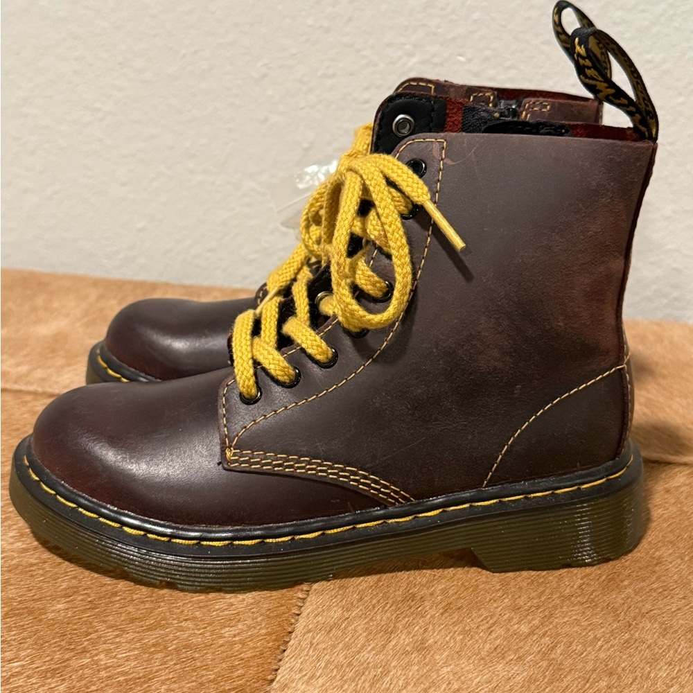 Dr. Martens Kids Boots Brown with Yellow Laces